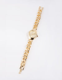 Gold Sunray Curb Link Watch - link has visual effect only