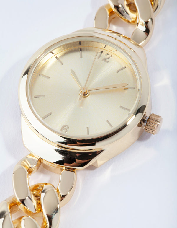 Gold Sunray Curb Link Watch