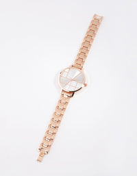 Rose Gold Geometric Lines Link Watch - link has visual effect only