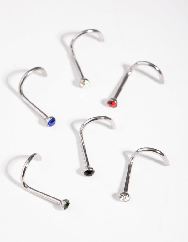 Rhodium Classic Mixed Nose Piercing 6-Pack - Lovisa