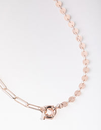 Rose Gold Half Link Half Disc Necklace - link has visual effect only