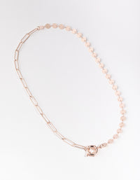 Rose Gold Half Link Half Disc Necklace - link has visual effect only