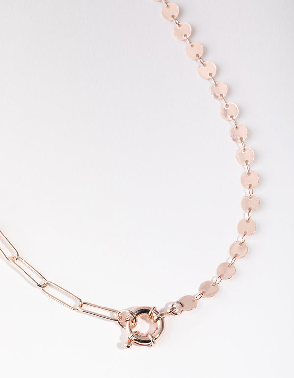 Rose Gold Half Link Half Disc Necklace