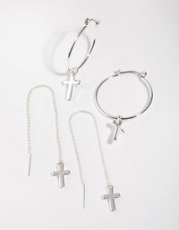 Silver Basic Cross Pack Earring - link has visual effect only