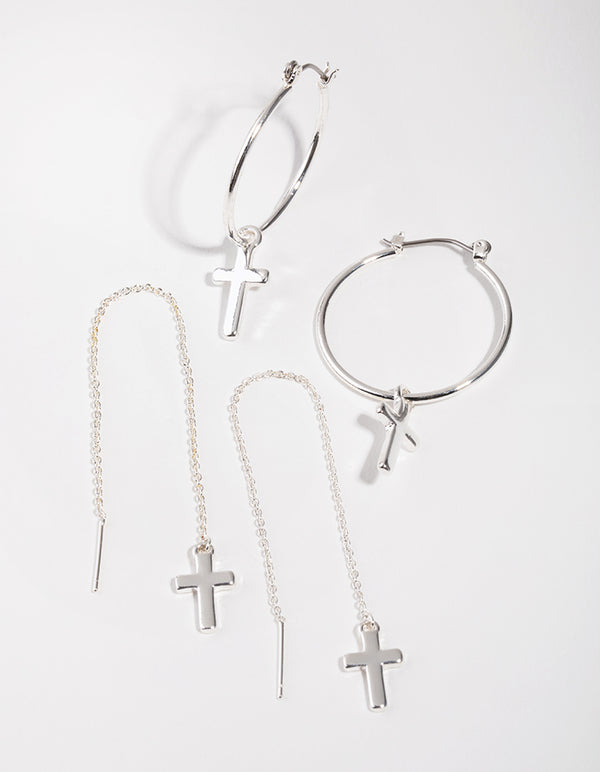 Silver Basic Cross Pack Earring