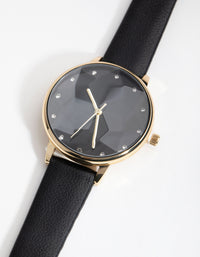 Gold Diamante Marker PU Watch - link has visual effect only