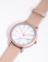 Rose Gold Marble Dial PU Strap Watch - link has visual effect only