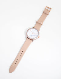 Rose Gold Marble Dial PU Strap Watch - link has visual effect only