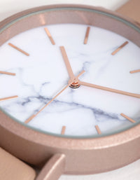 Rose Gold Marble Dial PU Strap Watch - link has visual effect only