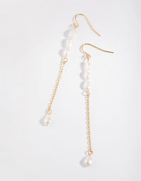 Gold Plated Four Freshwater Pearl Long Chain Earrings - link has visual effect only