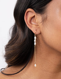 Gold Plated Four Freshwater Pearl Long Chain Earrings - link has visual effect only