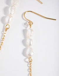 Gold Plated Four Freshwater Pearl Long Chain Earrings - link has visual effect only