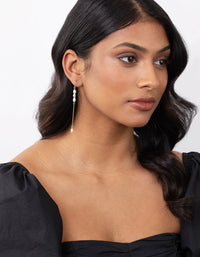 Gold Plated Four Freshwater Pearl Long Chain Earrings - link has visual effect only