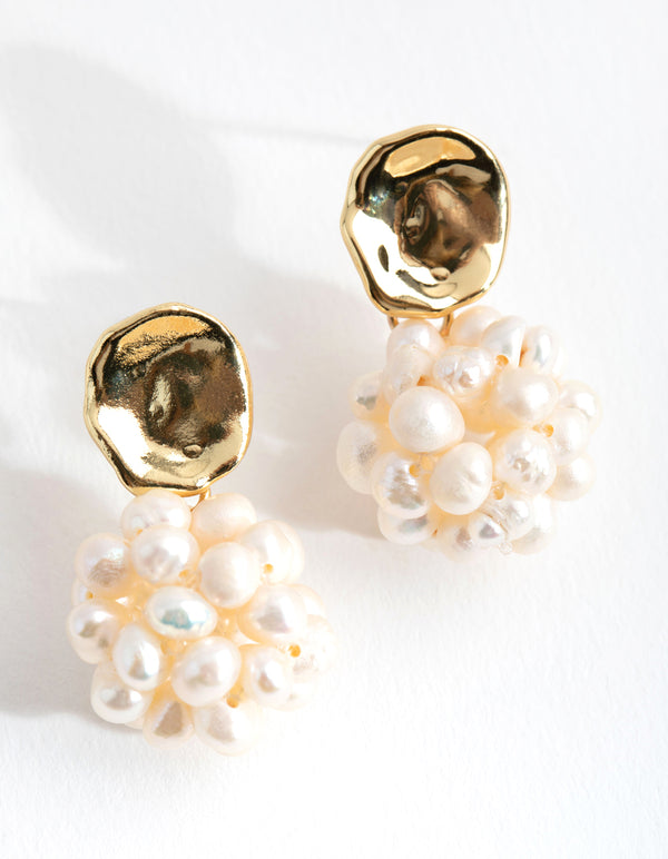 Gold Plated Flat Stud Freshwater Pearl Jumble Earrings