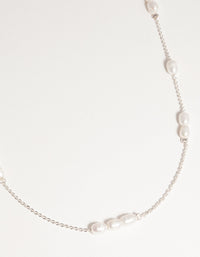 Silver Plated Freshwater Pearl Station Necklace - link has visual effect only