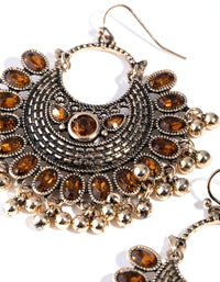 Burnished Gold Statement Diamante Fan Drop Earrings - link has visual effect only