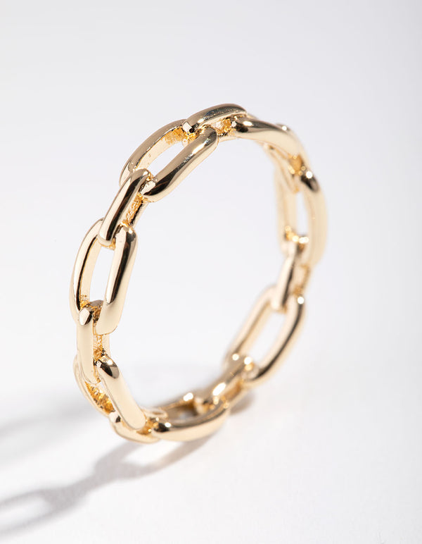 Gold Plated Skinny Rectangle Link Ring - Lovisa