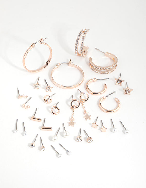 Rose Gold Star & Hoop 16-Pack Earring