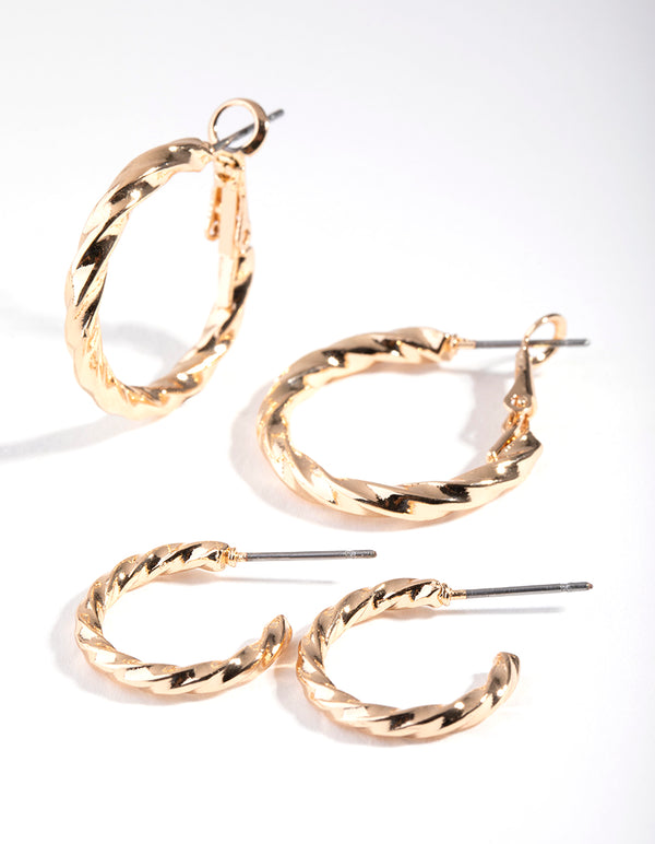 Gold Twisted Hoop Earring Set