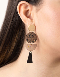 Brushed Gold Decorated Geometric Drop Earrings - link has visual effect only