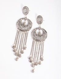 Antique Silver Engraved Chain Drop Earrings - link has visual effect only