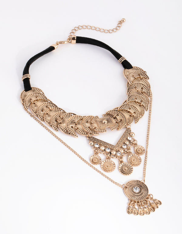 Antique Gold Statement Disc Necklace