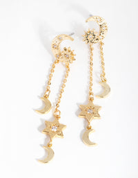 18ct Gold Plated Star & Moon Drop Earrings - link has visual effect only