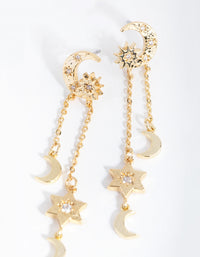 18ct Gold Plated Star & Moon Drop Earrings - link has visual effect only