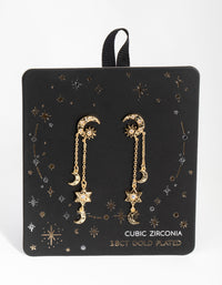 18ct Gold Plated Star & Moon Drop Earrings - link has visual effect only