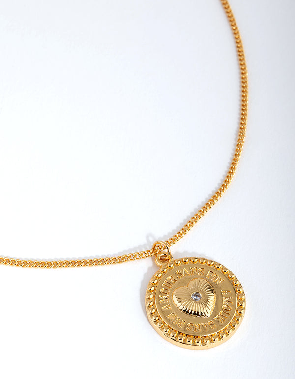 18ct Gold Plated Cubic Zirconia Heart Coin Necklace