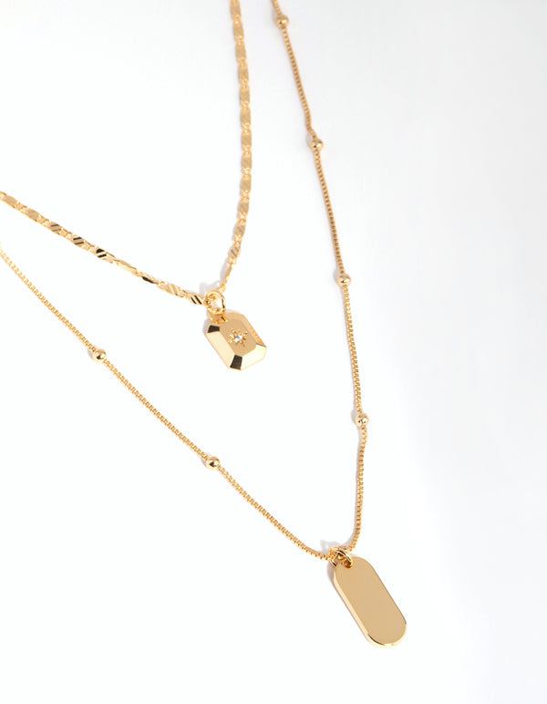 18ct Gold Plated Rectangle Charm Necklace Set