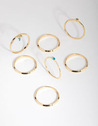 18ct Gold Plated December Blue Topaz Cubic Zirconia Ring 7-Pack - link has visual effect only