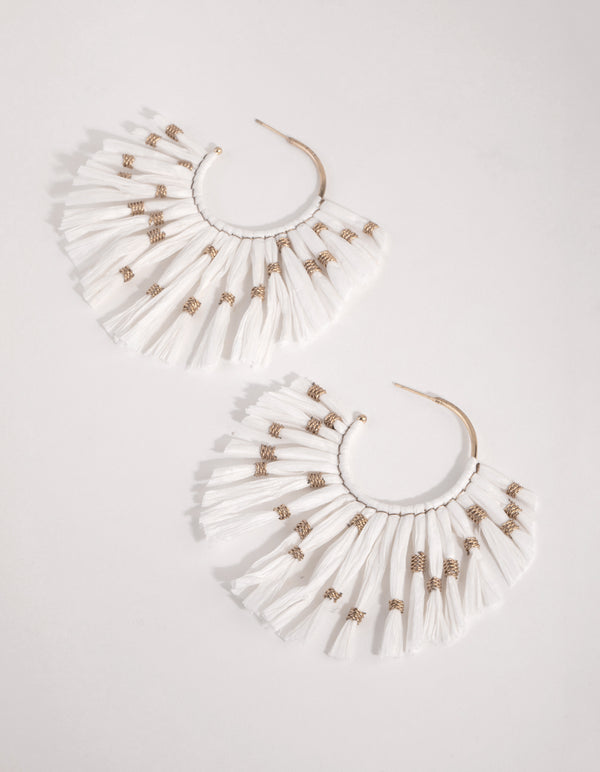 Gold Raffia Statement Fan Hoop Earrings