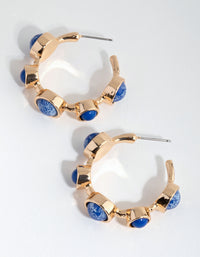 Gold & Blue Stone Hoop Earrings - link has visual effect only