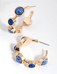 Gold & Blue Stone Hoop Earrings - link has visual effect only