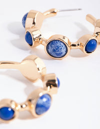 Gold & Blue Stone Hoop Earrings - link has visual effect only