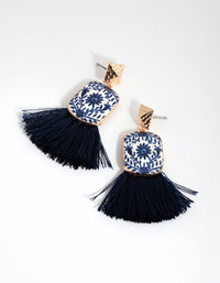 Gold Ceramic & Tassel Drop Earrings - link has visual effect only