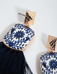 Gold Ceramic & Tassel Drop Earrings - link has visual effect only