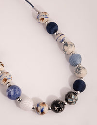 Silver Mixed Porcelain Bead Rope Necklace - link has visual effect only