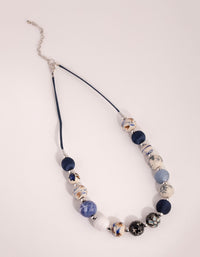 Silver Mixed Porcelain Bead Rope Necklace - link has visual effect only