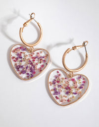 Pink Trapped Flower Heart Earrings - link has visual effect only