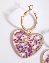 Pink Trapped Flower Heart Earrings - link has visual effect only