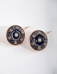 Gold Enamel Decorated Dome Earrings - link has visual effect only