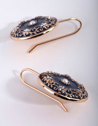 Gold Enamel Decorated Dome Earrings - link has visual effect only