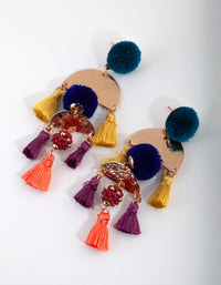 Festival Pom Pom Tassel Drop Earrings - link has visual effect only