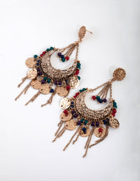 Worn Gold Filigree Bead & Disc Tassel Drop Earrings - link has visual effect only