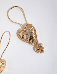 Worn Gold Hammered Heart Drop Earrings - link has visual effect only