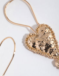 Worn Gold Hammered Heart Drop Earrings - link has visual effect only