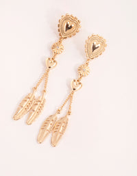 Gold Heart & Feather Drop Earrings - link has visual effect only