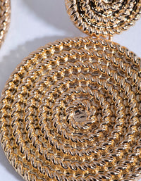 Gold Round Textured Disc Drop Earrings - link has visual effect only